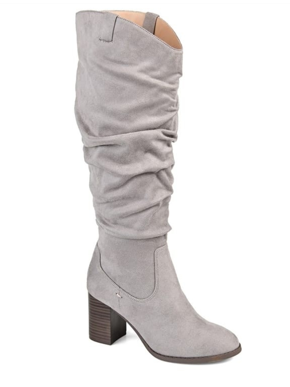 Journee Collection Grey Slouch Suede Block Heel Knee-High Boot
